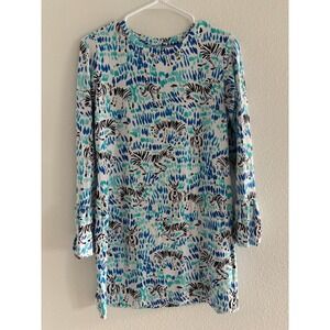 Ibkul Tillie‎ Dress Small Blue White Long Sleeve Mesh Stretch Golf Tennis UPF